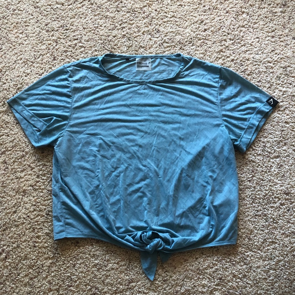 Women's | Gymshark | Baby Blue Workout Short Sleeve Front Knot Top; Size Small